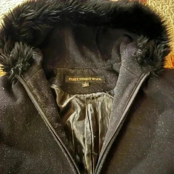 Fleet Street Wool Coat, Faux Fur Hood Trim, Pockets Womens Sz M - Picture 3 of 8